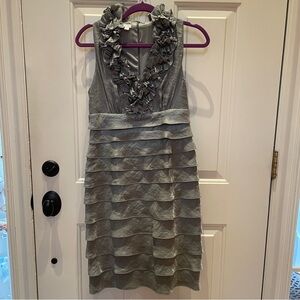 London Times Gray Ruffled Mini Dress